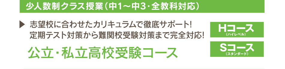 中１・中２・中３対象。難関私立・公立高校受験コース、有名私立・公立高校受験コース他